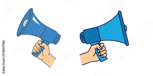  Megaphone Communication: Two hands firmly grip the megaphones, conveying a sense of empowerment, announcements, and amplification. it represents powerful communication, messages, and calls to action.
