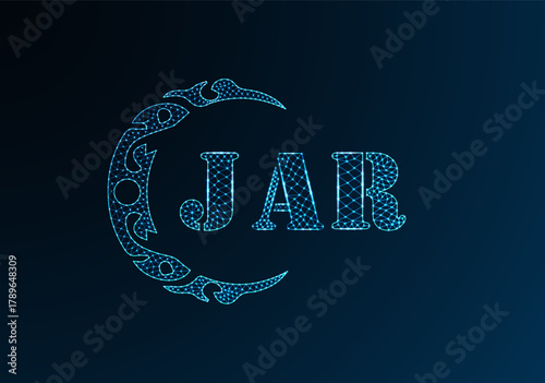 Low poly letter logo JAR design. JAR letter logo low poly vector design on blue color gradient background. JAR logo low poly design