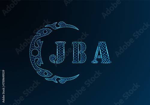 Low poly letter logo JBA design. JBA letter logo low poly vector design on blue color gradient background. JBA logo low poly design