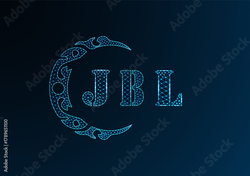 Low poly letter logo JBL design. JBL letter logo low poly vector design on blue color gradient background. JBL logo low poly design
