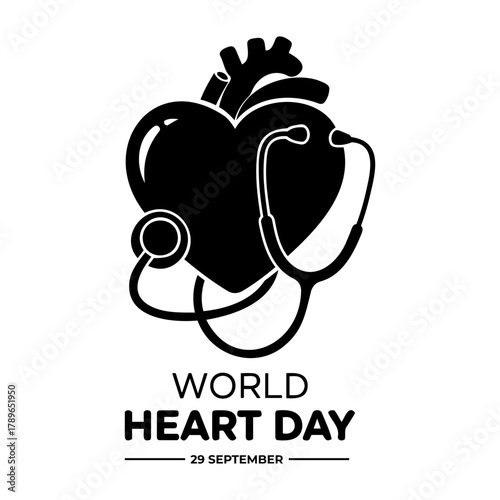 Vector illustration of a heart with a stethoscope for world heart day on september twenty ninth