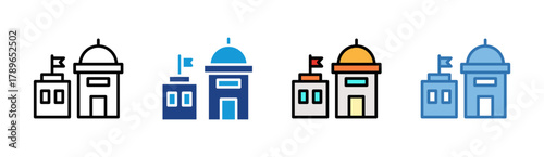 School Building icon set multiple style collection