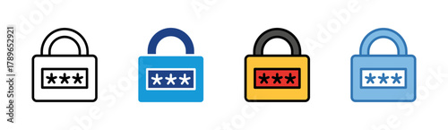 Password Lock icon set multiple style collection