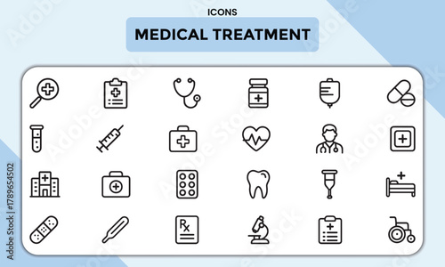 Medical Treatment Line Icons Pack – Vector Icons for Healthcare, Hospital & Doctor Services