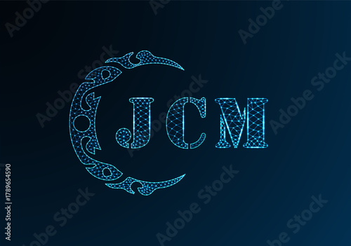 Low poly letter logo JCM design. JCM letter logo low poly vector design on blue color gradient background. JCM logo low poly design