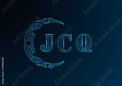 Low poly letter logo JCQ design. JCQ letter logo low poly vector design on blue color gradient background. JCQ logo low poly design