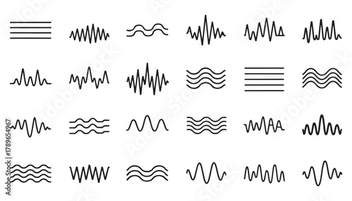 Sound wave patterns and abstract lines collection