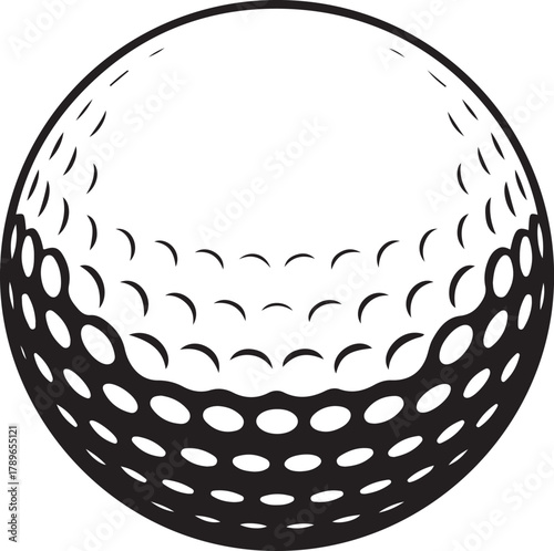Black golf ball vector icon with textured dimples symbolizing sports and recreational activities
