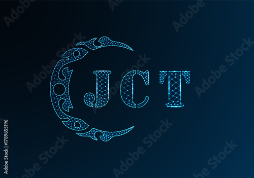 Low poly letter logo JCT design. JCT letter logo low poly vector design on blue color gradient background. JCT logo low poly design