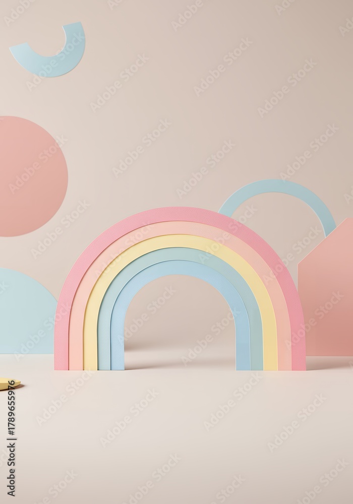 Fototapeta premium Pastel Rainbow and Geometric Shapes on Light Background for Creative Design