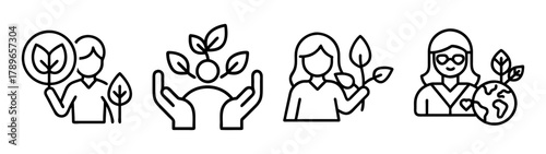 Environmental protection, sustainability, eco growth line icons
