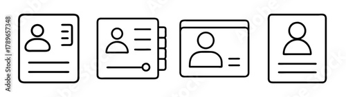 Profile and contact information line icons set, minimal design