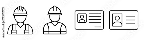 Worker construction safety and identification id card icon set