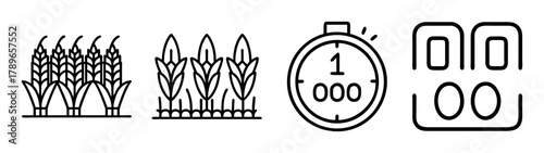 Food production, farming, processing and delivery line icon set