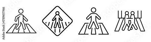 Pedestrian crossing vector outline icons set. traffic safety