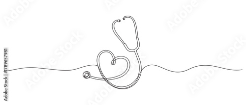 One continuous line drawing of medical stethoscopes 