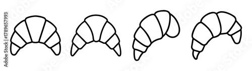 Minimalist line art croissant icon set for bakery or cafe design