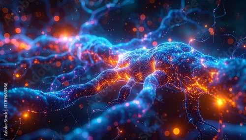 Vibrant Neural Network Interface Glowing Synaptic Connections and Data Flow in Abstract Digital Space