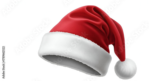 Classic red velvet santa hat with white fur trim realistic 3d rendering isolated on a white background christmas clothing