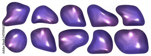 Glossy purple 3d blob with smooth liquid texture. Futuristic y2k vibe and abstract purple glow define this modern liquid 3d design.