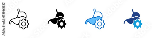 Metabolism Multiple Style Icon Design Vector - stomach with a gear symbol showing digestion, metabolic process, and body energy regulation