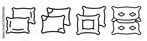 Collection of various pillow icons, simple outline style design