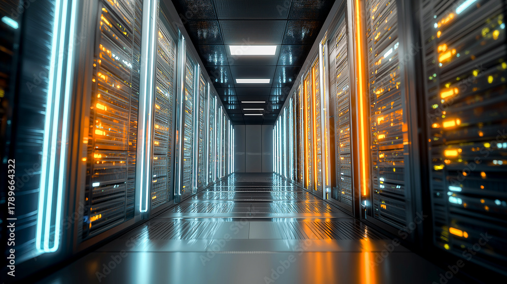 Fototapeta premium futuristic server room with glowing blue lights