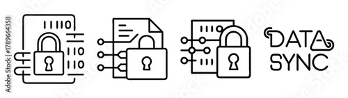 Digital data protection, cybersecurity, and synchronization icons