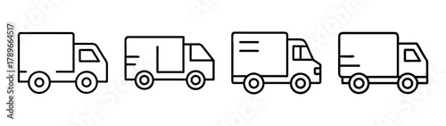 Minimalist line art delivery truck icon set for modern logistics