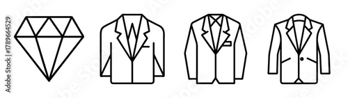 Diamond gem and formal wear business suit line icons set vector