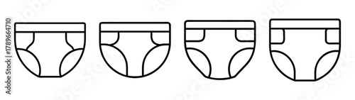 Different styles of men's briefs line art vector illustration