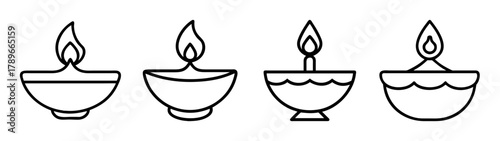 Traditional indian oil lamp diya icon set for cultural celebration