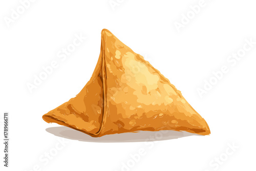 Traditional Indian Fried Samosa Pastry Snack Hand-Drawn Illustration on White Background