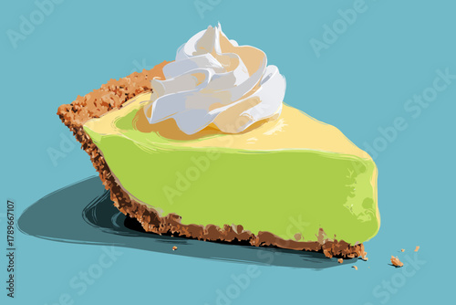 Slice of Key Lime Pie with Whipped Cream Dessert Illustration