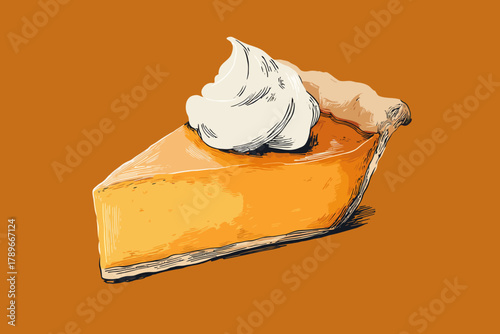 Slice of Pumpkin Pie with Whipped Cream Dessert Illustration