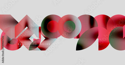 Abstract shapes overlap, creating dynamic visual effect. Red, pink hues dominate neutral background. Text reads background design.