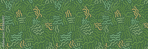 Farm field abstract seamless pattern. Green Tuscany agriculture landscape texture. French vineyard patern. Organic lines patchwork bg. Vector rice paddiy and vineyard background. Eco farmland top view