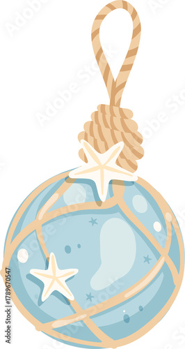 Blue Coastal Christmas Ornament Illustration