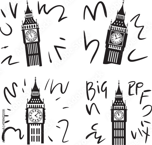 Big Ben Clock Tower Landmark London England British Architecture Travel Illustration