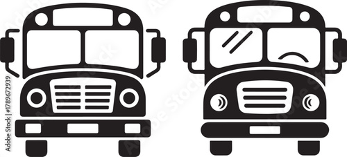 School Bus Icon: Transportation Vehicle for Kids Education Line Art Style Symbol