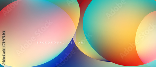 Abstract colorful overlapping circles create vibrant background. Smooth gradients blend hues, forming modern design element.