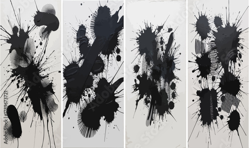 Monochrome Chaos Abstract Black & White Expression, abstract, black and white, high contrast, dynamic, splatter, texture, smudge, brushstroke, non-representational, modern art, expressive,