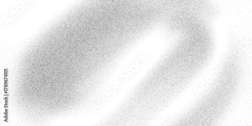 Pointillism grain field, wide diagonal gap, scattered stipple clouds along borders. Light monochrome texture, smooth density shifts, modern distressed surface, vector illustration