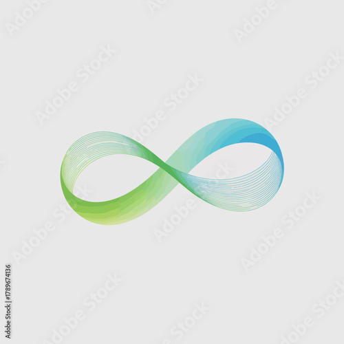 An abstract representation of an infinity symbol using smooth curves and a gradient from blue to green, symbolizing endless possibilities and continuity in design.