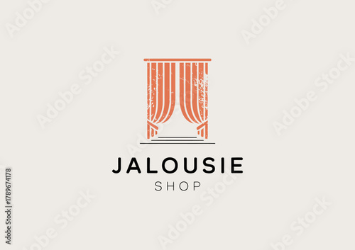 An elegant logo design for a jalousie shop featuring a stylized curtain graphic, reflecting the quality and craftsmanship of window coverings offered to customers.
