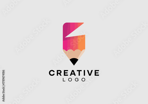 A striking logo design integrating a pencil with vibrant gradient colors, representing creativity and innovation in artistic ventures or design-focused brands.
