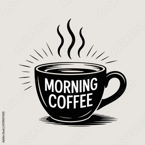 This illustration captures a steaming cup of coffee with a catchy message, embodying the energizing spirit of mornings and the joy associated with starting the day afresh.