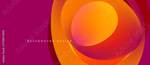 Abstract vibrant layers create dynamic visual effect. Orange, pink hues blend smoothly, forming circular shapes. Modern design element.
