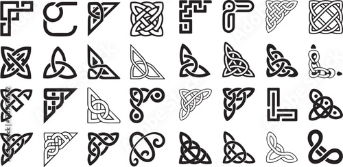 Collection of Celtic Knot Corner Designs Border Graphic Ornament Irish Style Elements