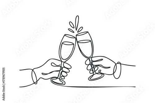 Two hands clinking champagne glasses celebration toast